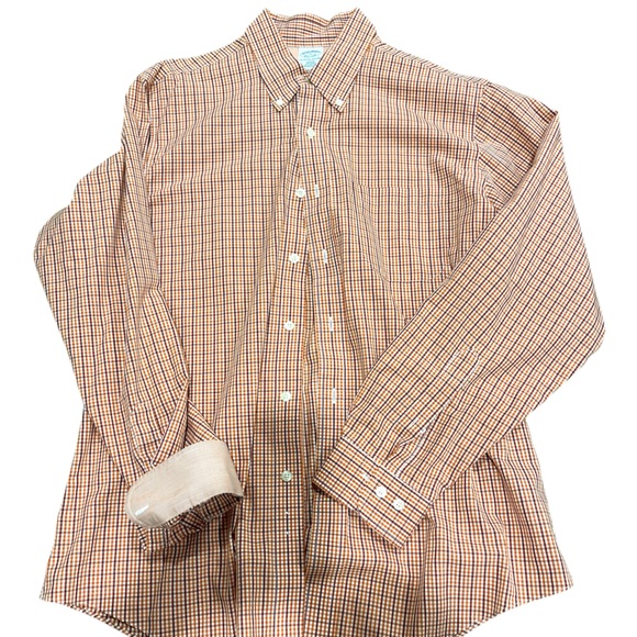 Brooks Brothers Men's Orange Checkered Shirt - Picture 3 of 3
